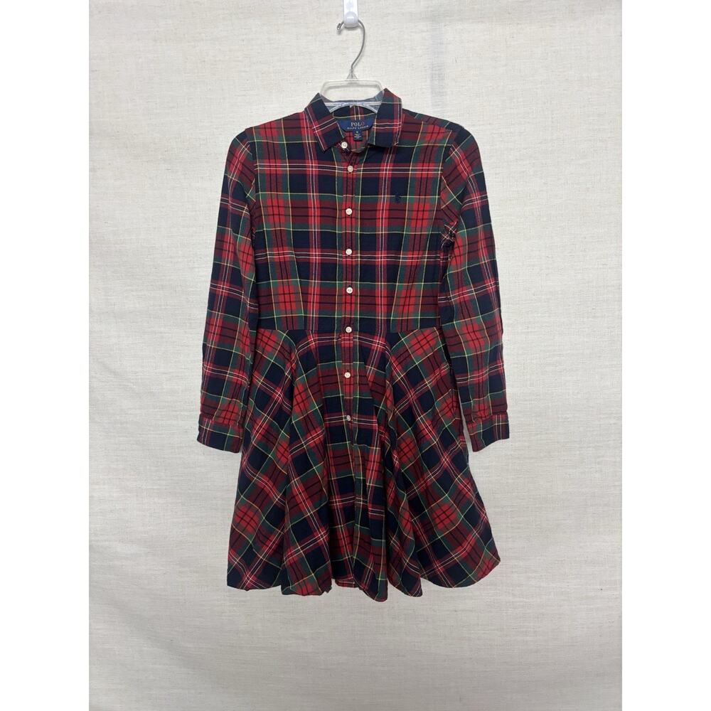 POLO Ralph Lauren Girl Dress 16 Plaid Check Red Button Up Fit & Flare Mini